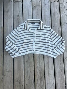 Miou Muse Striped Button-Front Cropped Cardigan - Size Small